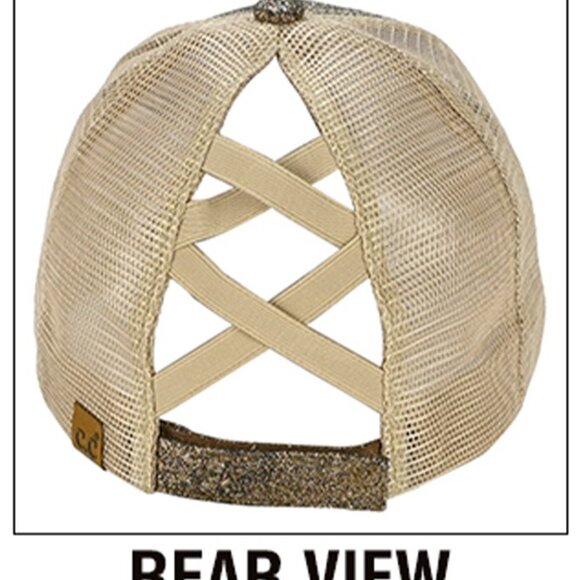 Glitter Mesh Back Criss-Cross Ponytail Baseball Cap Pony Cap - Picture 6 of 12